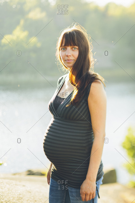 Sweden, Blekinge, Karlskrona, Portrait of mid adult pregnant woman