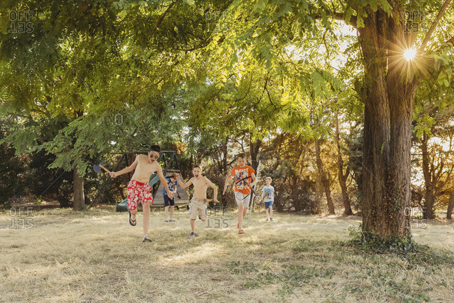Boys playing on a meadow