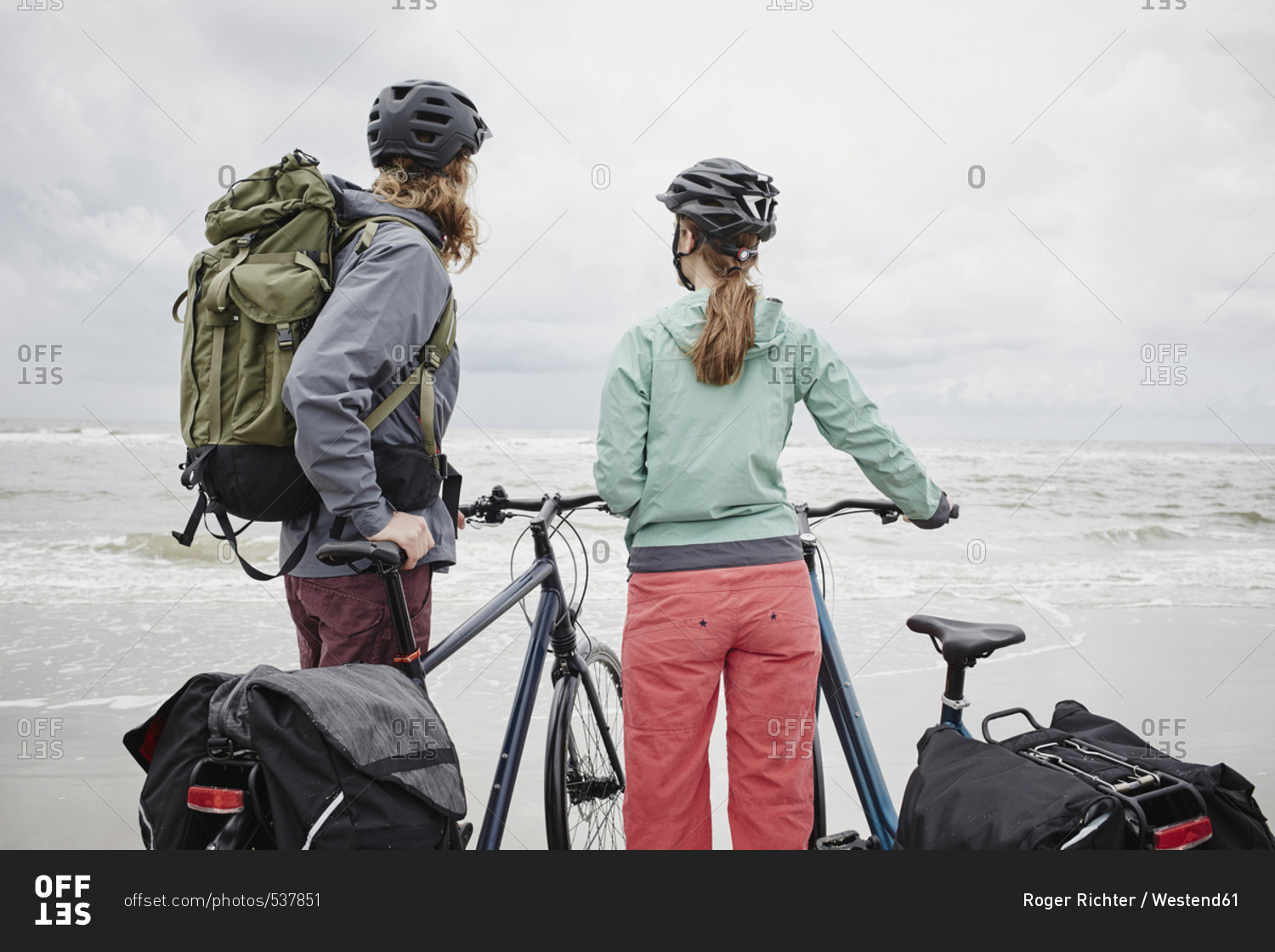 Germany - Schleswig-Holstein - St Peter-Ording - couple with bicycles on the beach