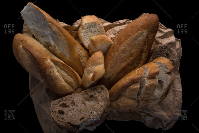 Different types of bread are wrapped in wrapping paper