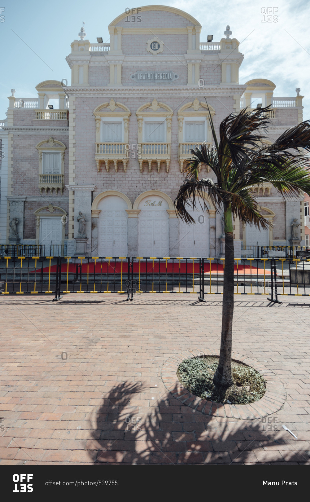 Front view of Heredia Theater in the walled city of Cartagena de Indias, Colombia