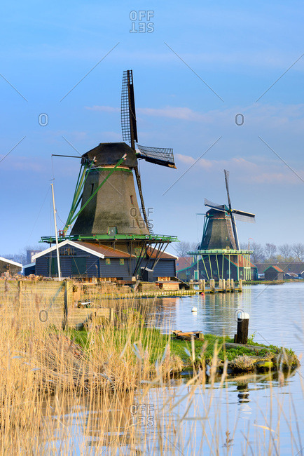 Windmills in Zaanse Schans, A collection of well-preserved historic windmills and typical dutch houses
