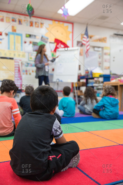 Kindergarten students in classroom.
