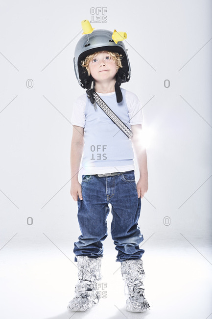 Portrait of a boy dressed up as spaceman