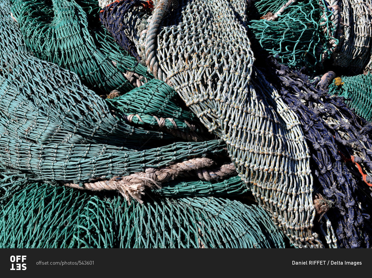 France, North-Western France, Brittany, Le Guilvinec, fishing port. Fishing nets for the trawlers
