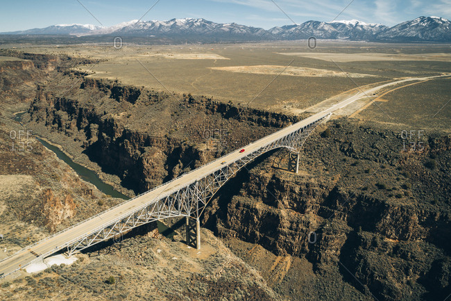 High Angle View Of Rio Grande Gorge Bridge Over River During Sunny Day Stock Photo Offset