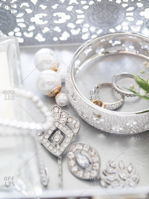 Pearl and diamond jewelry in jewelry box