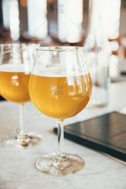 Beers with menu in a restaurant