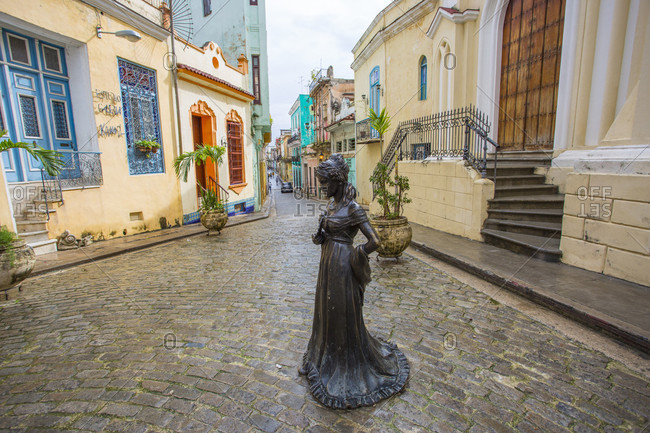 Courtyard, Havana, Cuba - January 22, 2015: The lady of the courtyard, Havana, Cuba, 2016.