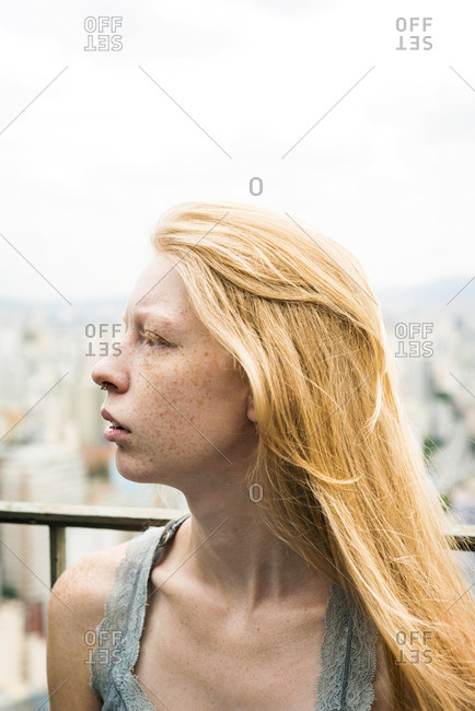 Strawberry Blonde Woman Looking Away Stock Photo Offset