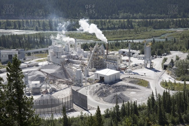 Aerial view of cement plant in mountains