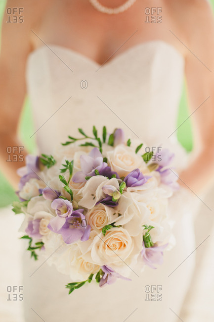 white rose and purple flower bouquet