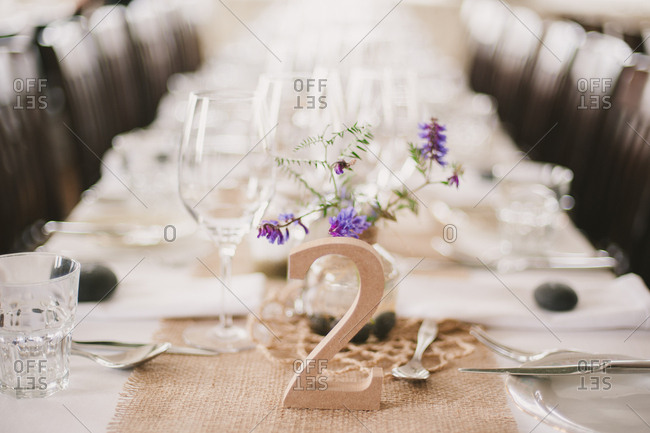 Banquet table with wooden table number