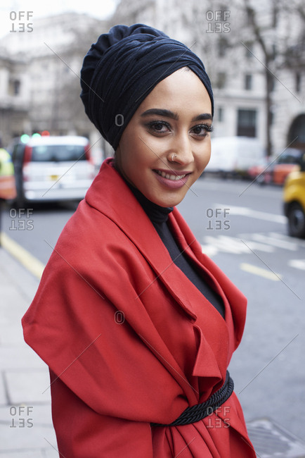 London, UK - February 21, 2017: Fashion model and blogger Mariah Idrissi in the street, London Fashion Week, day five.