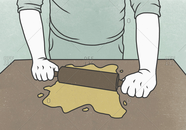 Illustration of man rolling dough with rolling pin