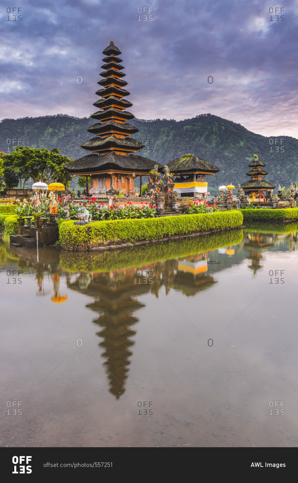 Bali, Indonesia, South East Asia. Pura Ulun Danu Bratan water temple at the edge of Lake Bratan.