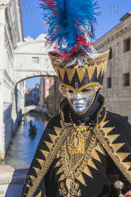 Colorful mask and costume of Carnival of Venice, Venice, Veneto, Italy, Europe