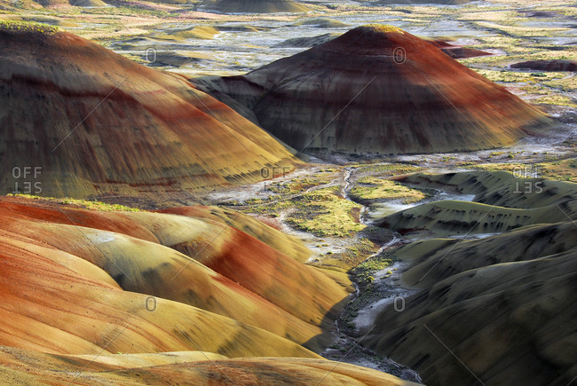 Painted Hills, sunset, John Day Fossil Beds National Monument, Mitchell,  Oregon, USA stock photo - OFFSET