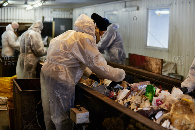Chelyabinsk region,  Russia - March 31, 2017: Sacks filled with empty plastic bottles prepared for disposal lying at waste sorting plant