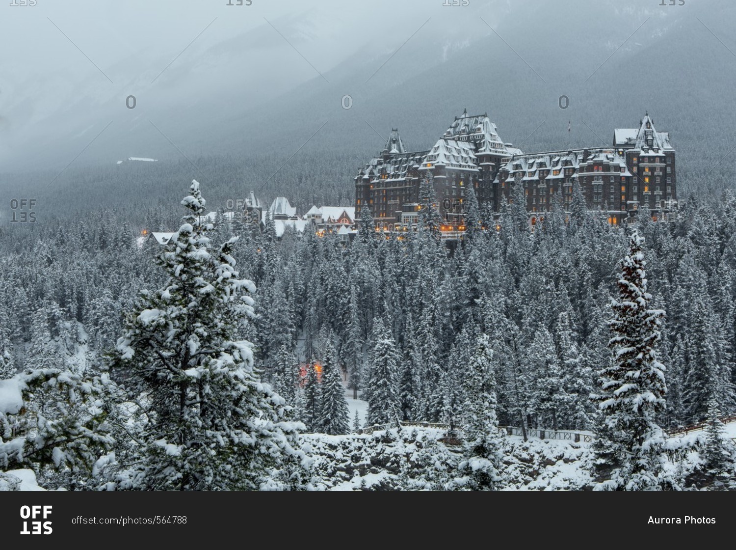Banff Springs Hotel And River Winter Stock Photo Offset