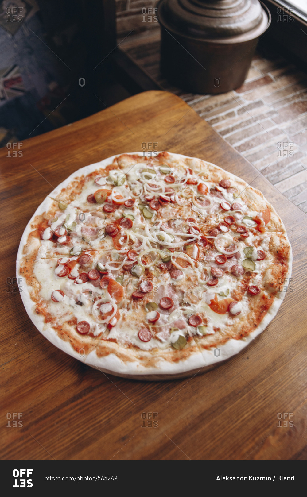 Pizza Pie On Table Stock Photo Offset