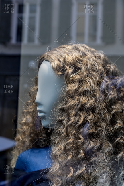 Wig in a store window