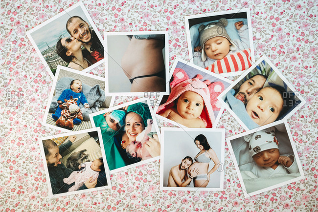 Collage Of Family Pictures On A Flowered Background Stock Photo Offset