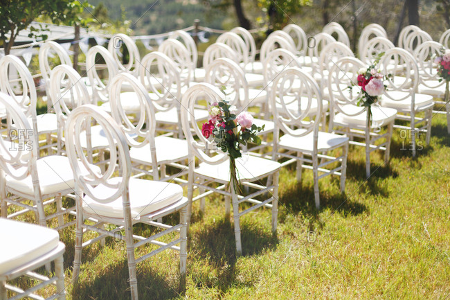 Chairs set up for outdoor wedding