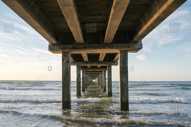 Underneath a pier in the sea