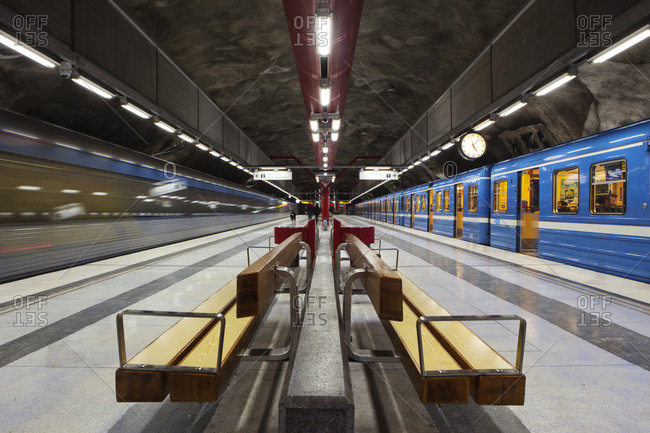 Stockholm, Sweden - January 15, 2014: Empty metro station at the Stockholm Metro, the so called Tunnelbana