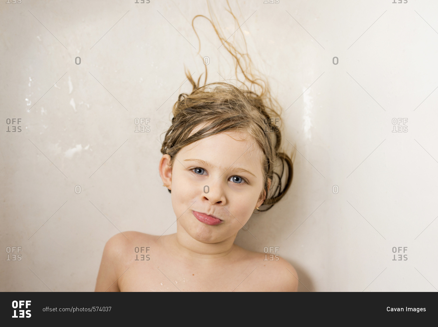 Portrait Of Topless Girl Lying In Bathtub In Bathroom At Home Stock Photo Offset