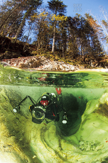 Austria- Upper Austria- Lake Attersee- Weissenbach- river diving