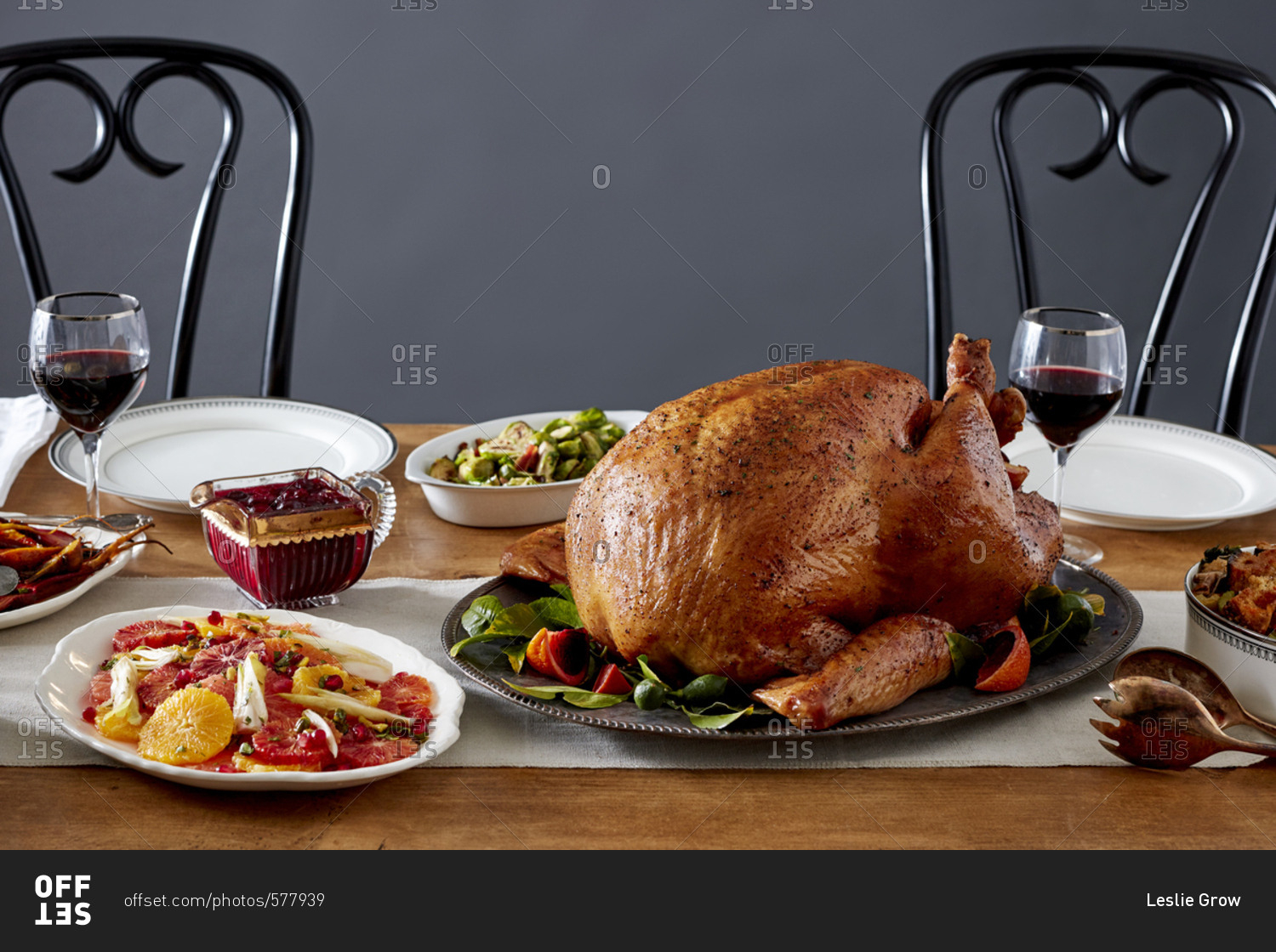 Turkey with side dishes on Thanksgiving table