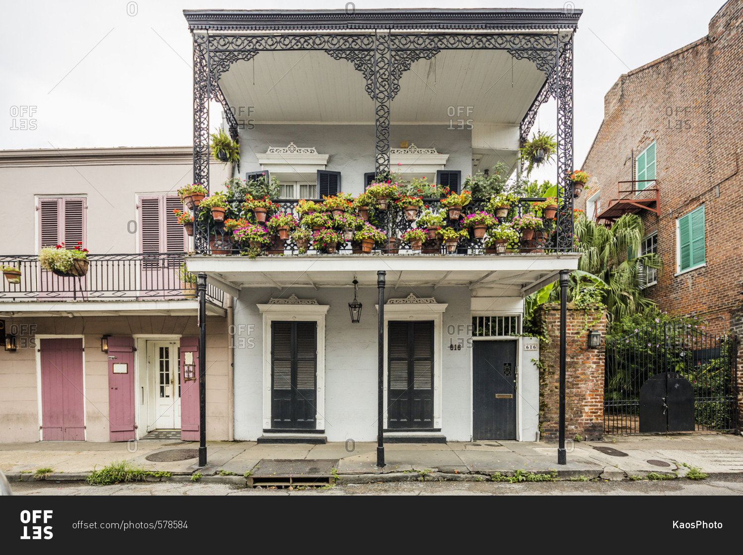 French Quarter, potted plants in balcony of a typical house, Louisiana