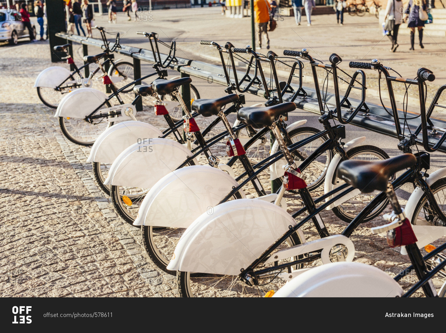 Row of bicycles at rental station