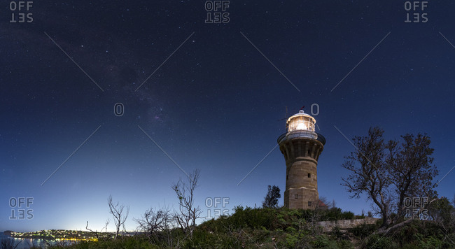 The Milky Way over the Barrenjoey Lighthouse at Palm Beach in New South Wales, Australia.