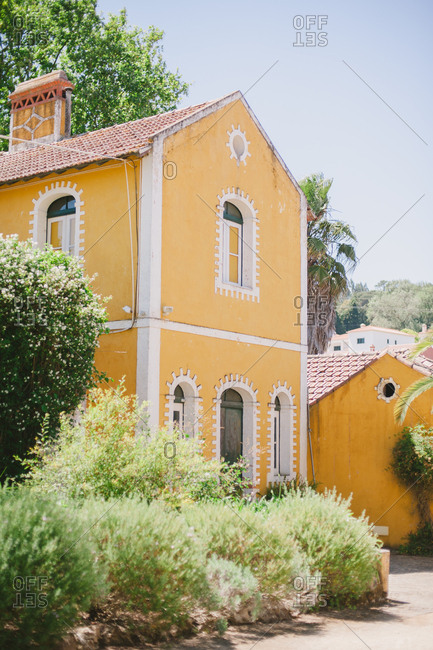 Exterior of yellow building in Portugal