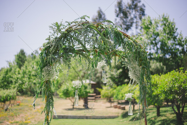 Wedding trellis with bottles