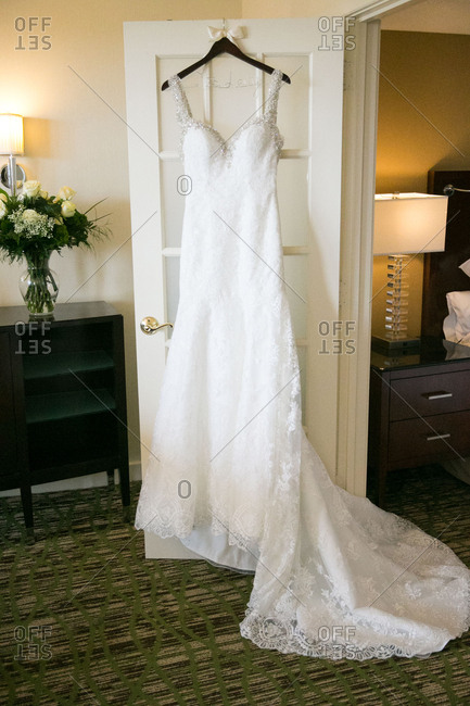 Wedding gown on a door