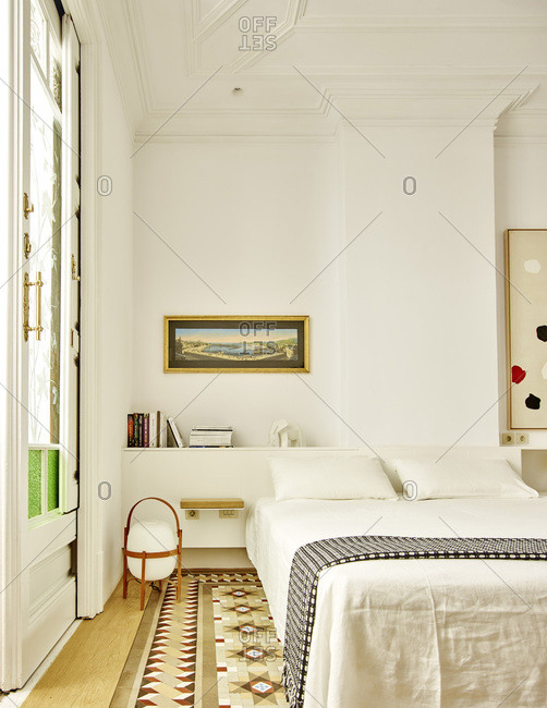 Barcelona, Spain - June 22, 2017: Interior view of Bruc Apartment,  Bedroom