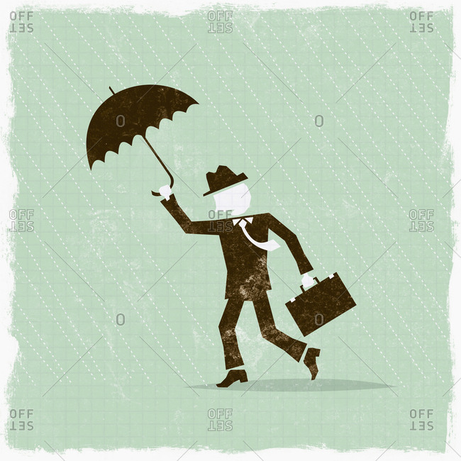 Businessman with umbrella weathering the storm