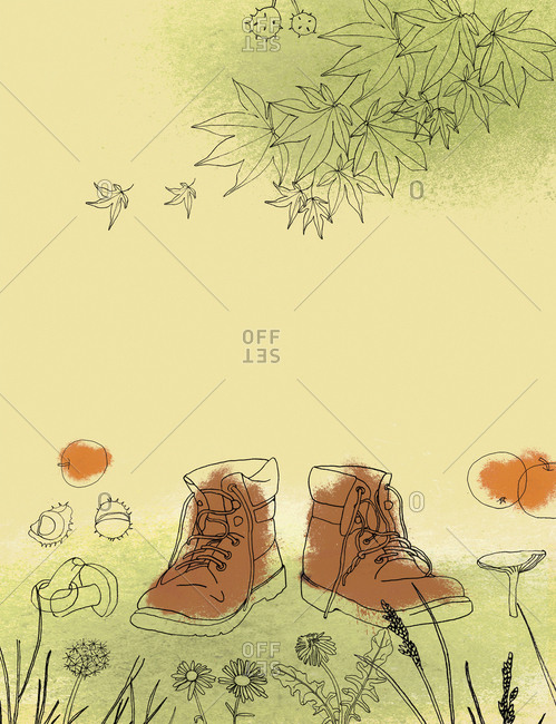 Hiking boots in rural landscape