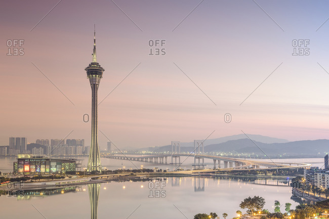 Se, Macau, China - December 20, 2014: Macau Tower at dusk