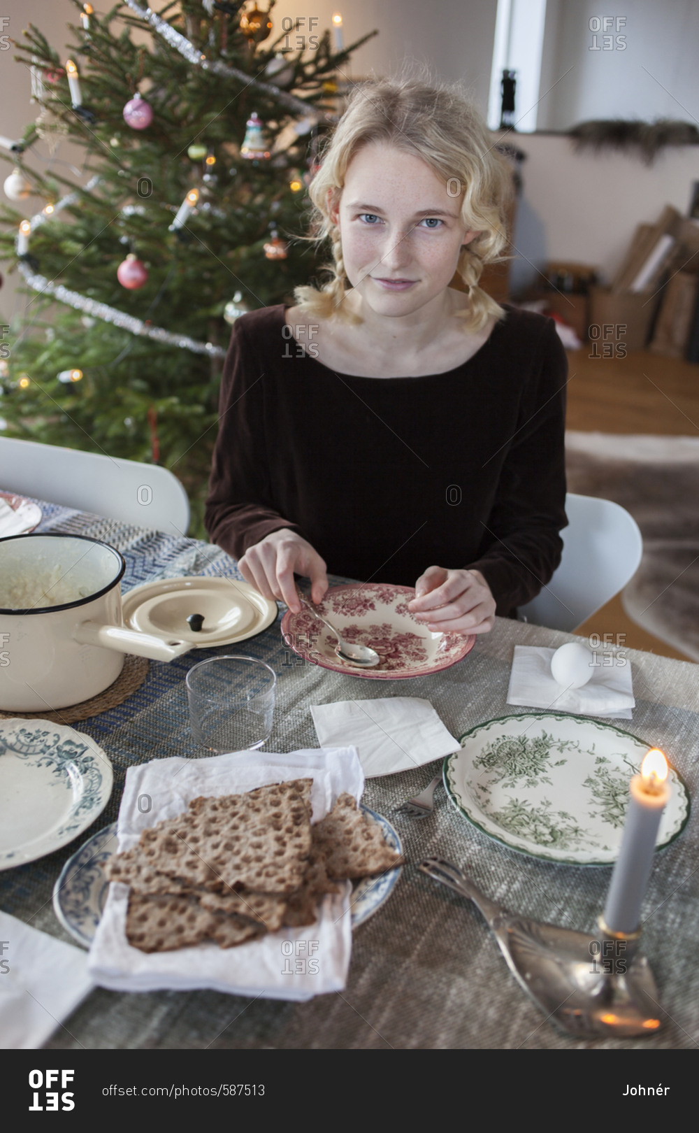 Portrait of teenage girl during Christmas meal