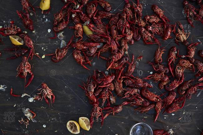 A table at a crawfish boil