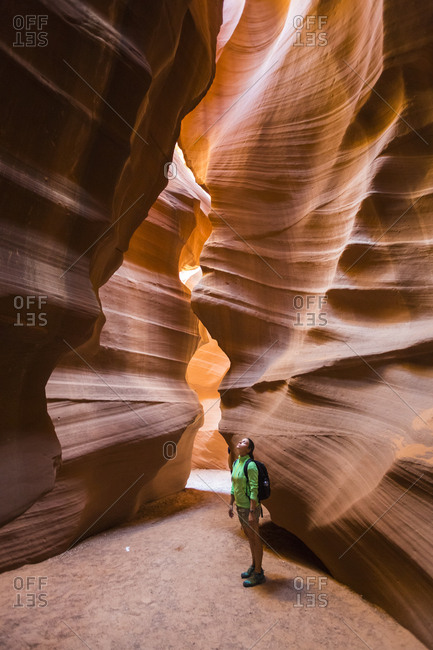 Page, Arizona - September 19, 2015: Girl visiting Upper Antelope Canyon, Navajo Tribal Park, Arizona