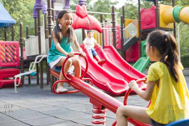 Happy Children Playing In Park Stock Photo Offset
