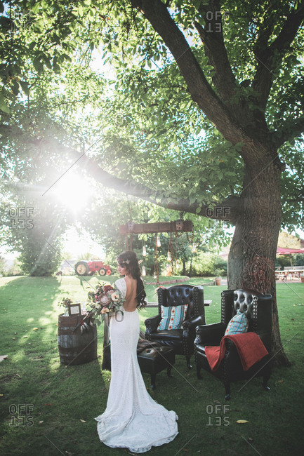 Alternative wedding, bride with spiritual wedding outside