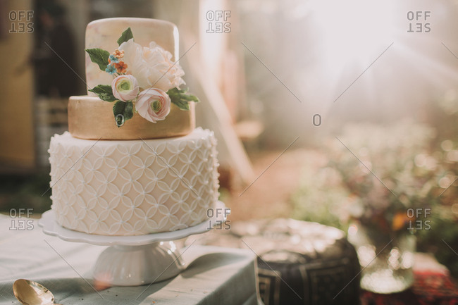 Wedding cake on at alternative wedding celebration, close up