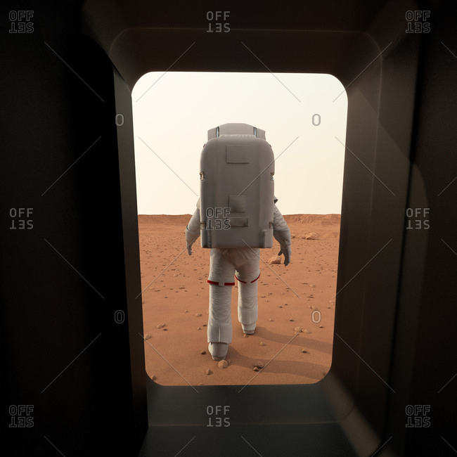 Astronaut walking on planet, illustration